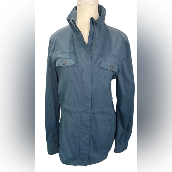 PRANA women’s teal long zip/button up jacket. Adjustable waist in Size Medium - Picture 1 of 14